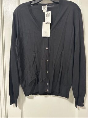 TSE Black V-Neck Button-Front Cardigan